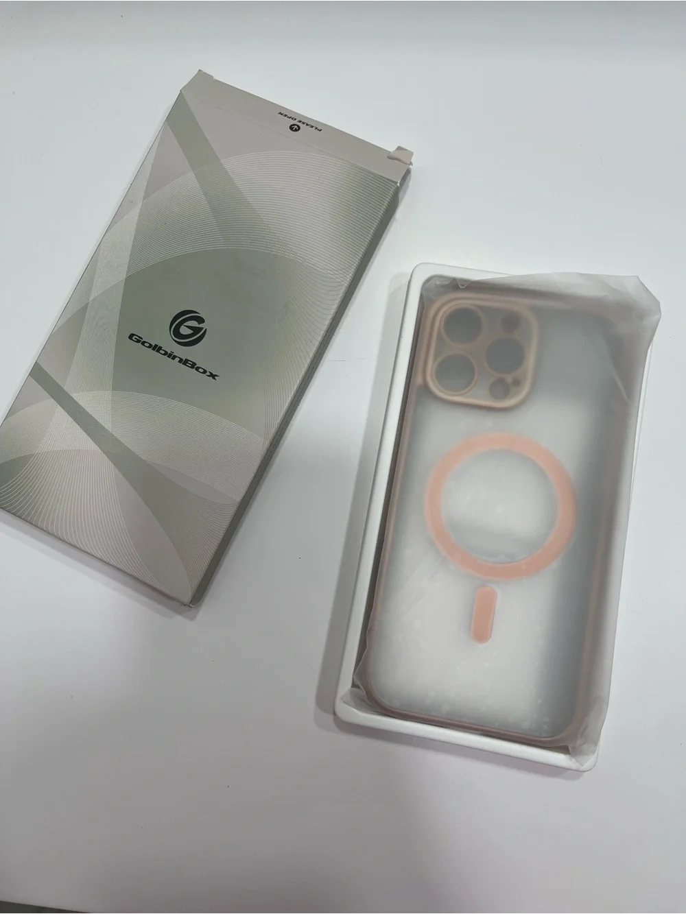 Clear Phone Case with Rose Gold MagSafe Ring and Camera Protection